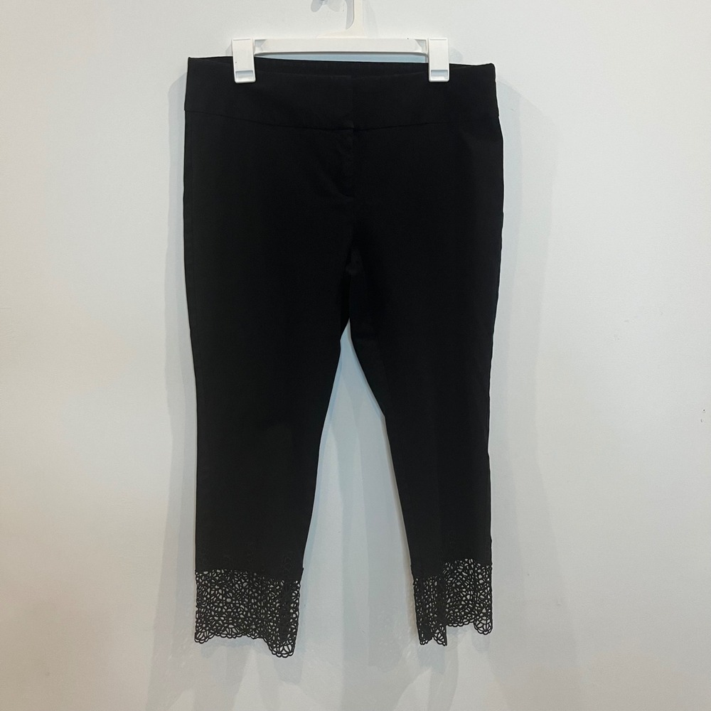 Alfani Petite Black Lace Crochet Hem Cropped Pull On Pants Size 14P